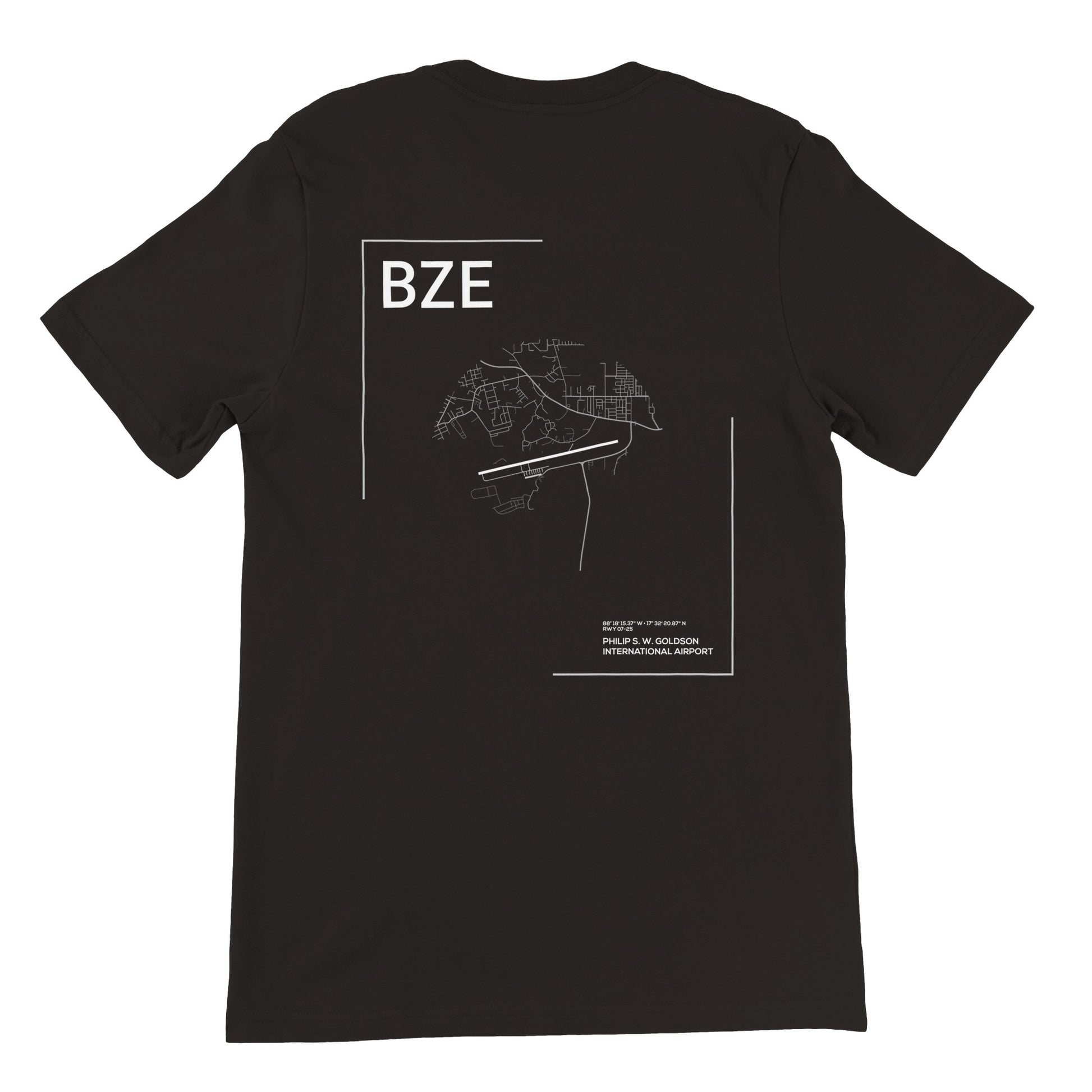 Black BZE Airport Diagram T-Shirt Back