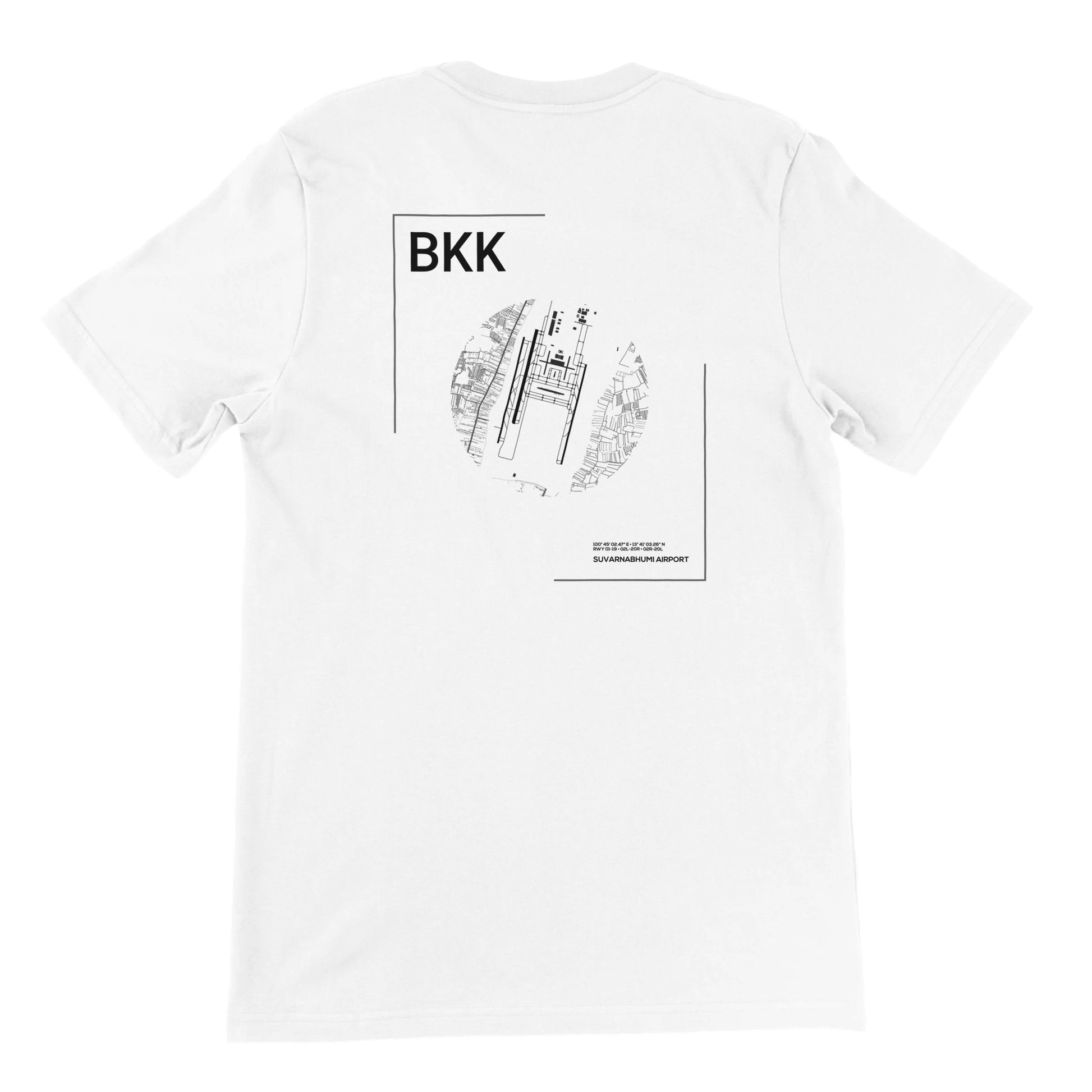 White BKK Airport Diagram T-Shirt Back