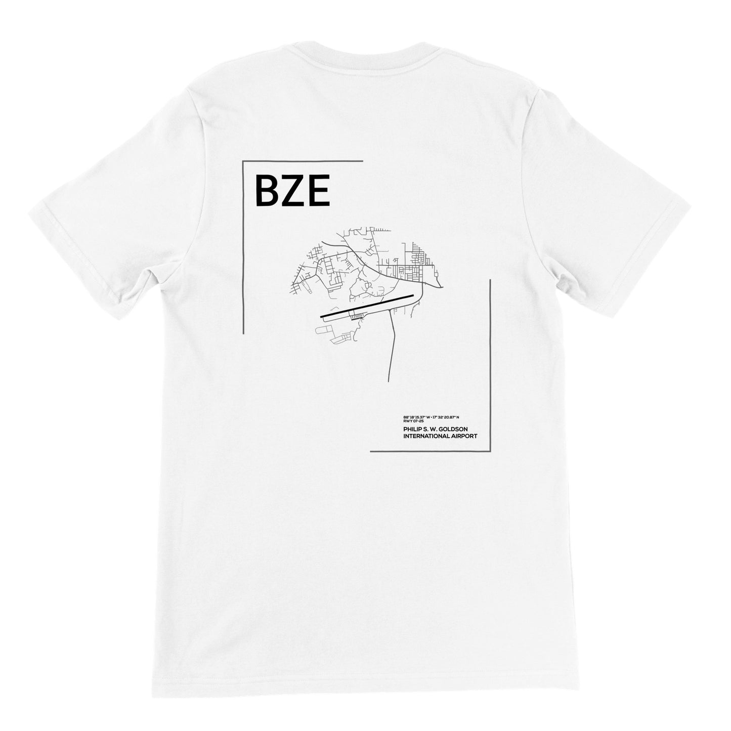 White BZE Airport Diagram T-Shirt Back