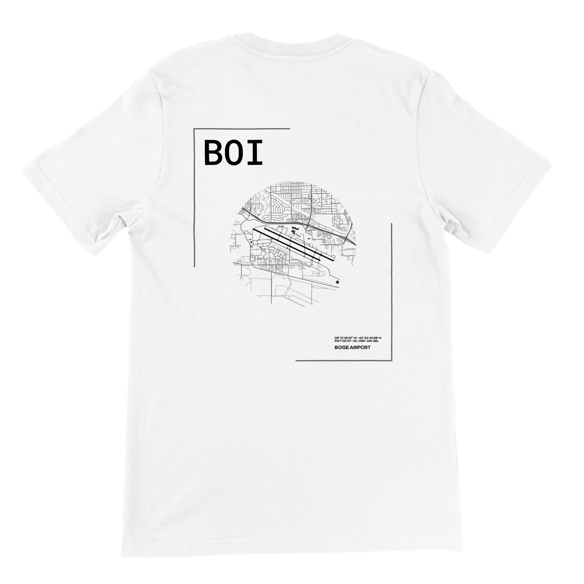 White BOI Airport Diagram T-Shirt Back