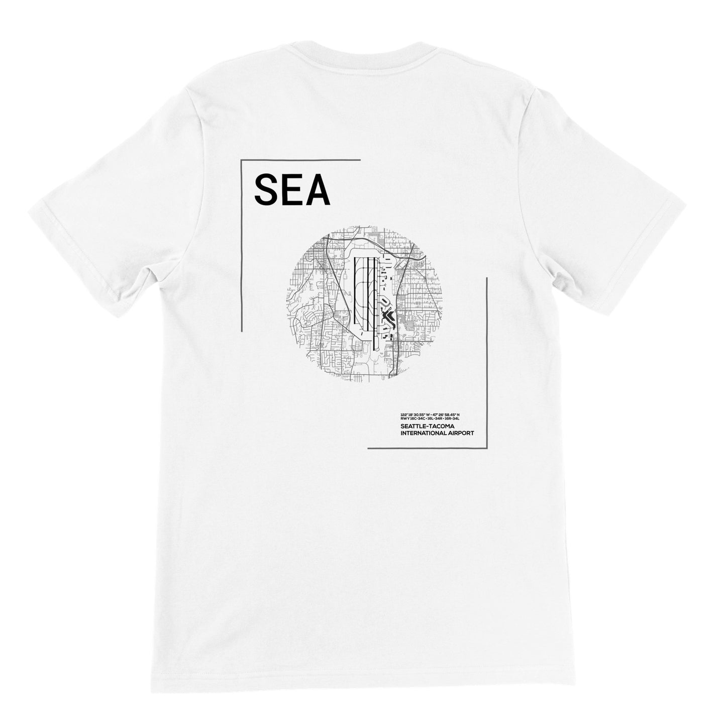 White SEA Airport Diagram T-Shirt Back