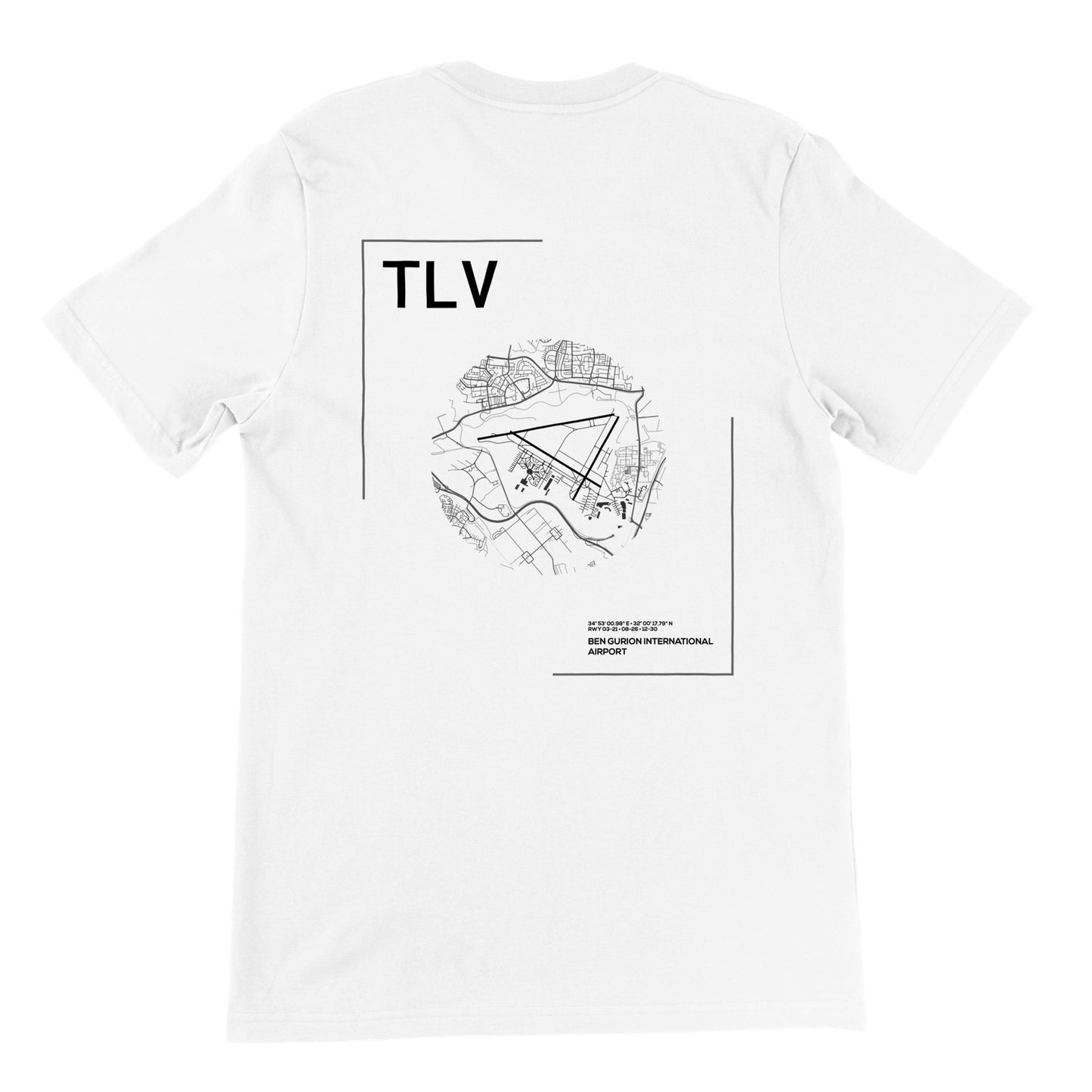 White TLV Airport Diagram T-Shirt Back
