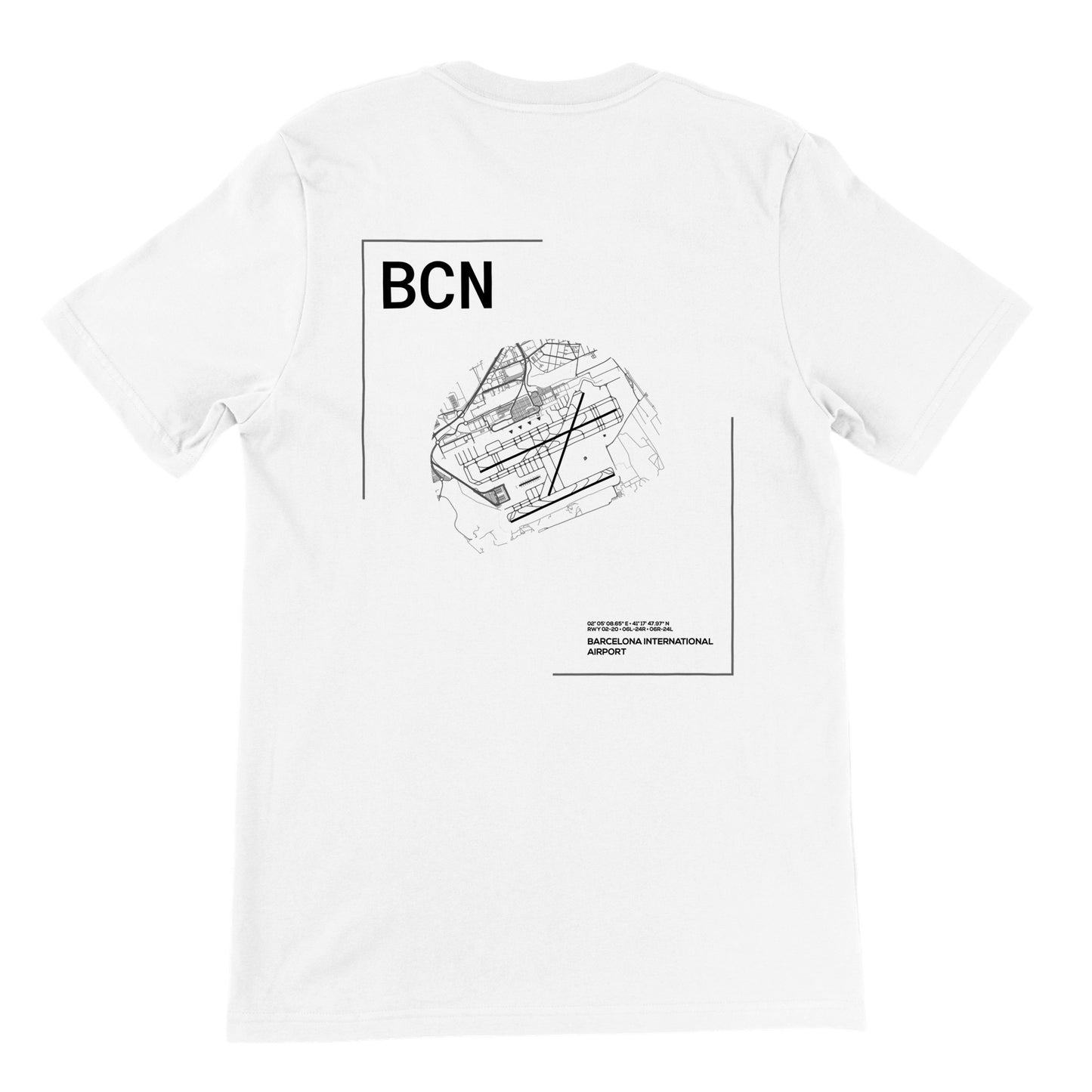 White BCN Airport Diagram T-Shirt Back