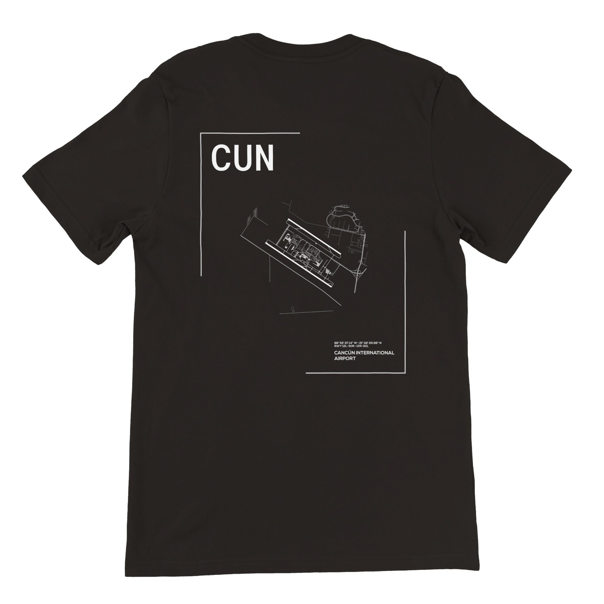 Black CUN Airport Diagram T-Shirt Back