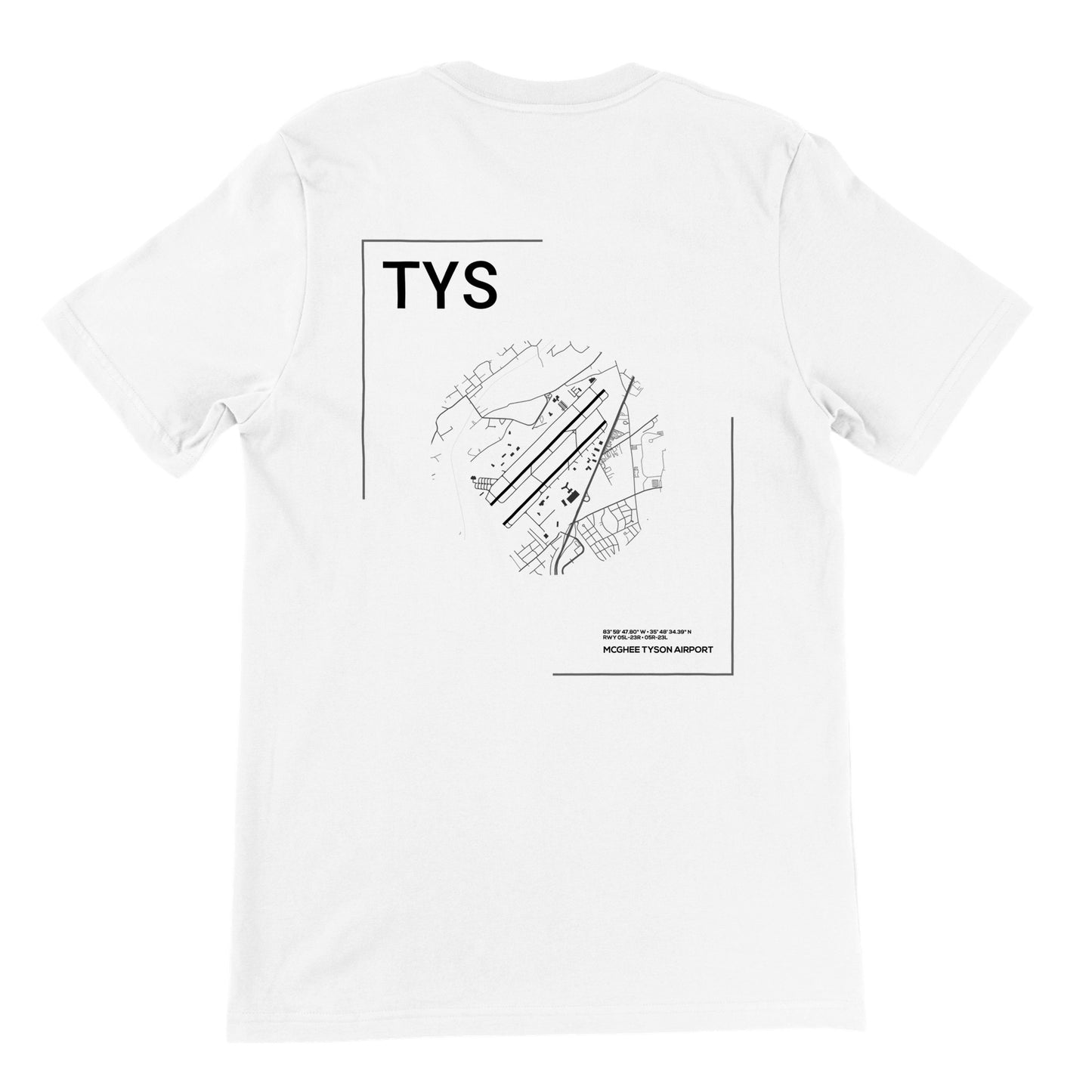 White TYS Airport Diagram T-Shirt Back