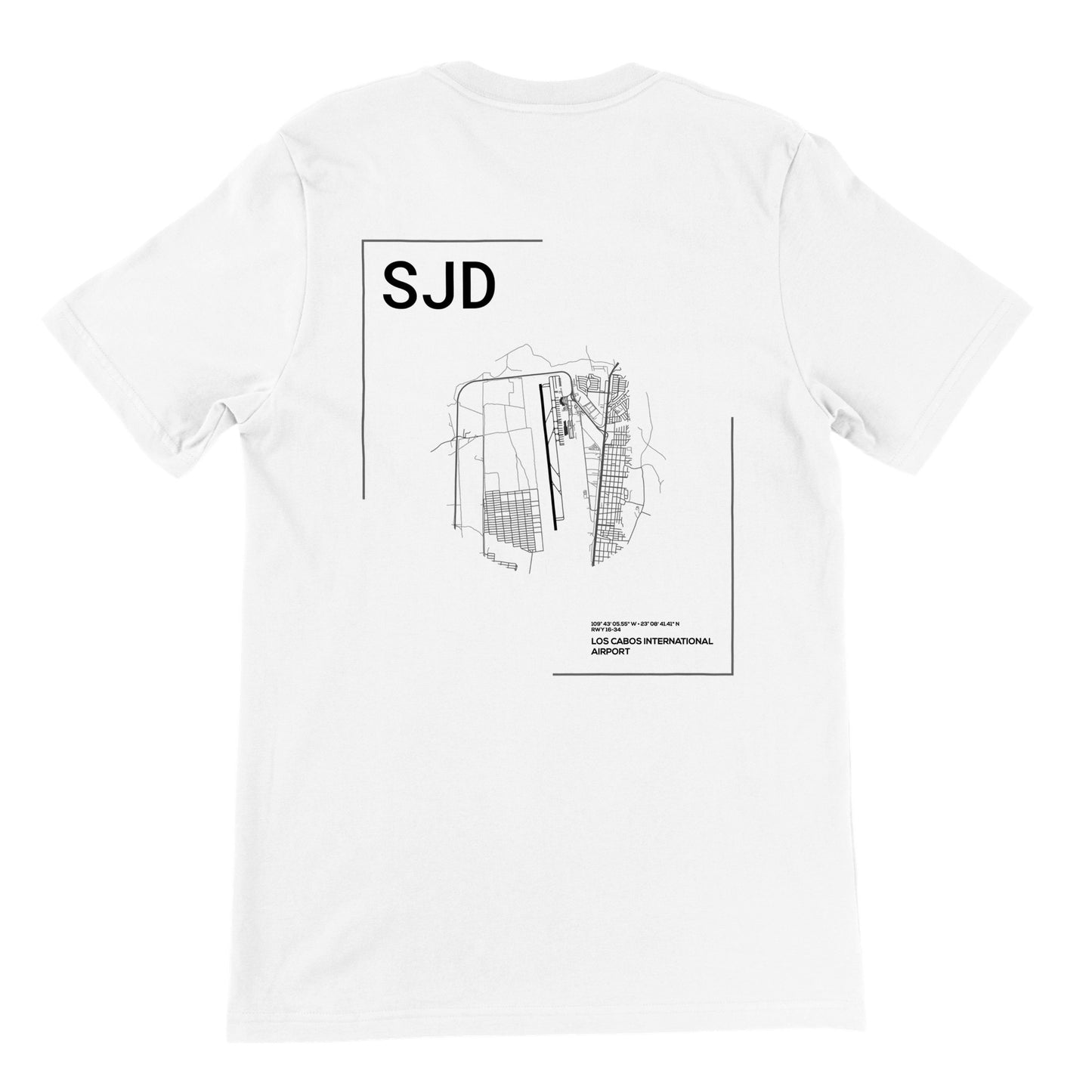 White SJD Airport Diagram T-Shirt Back