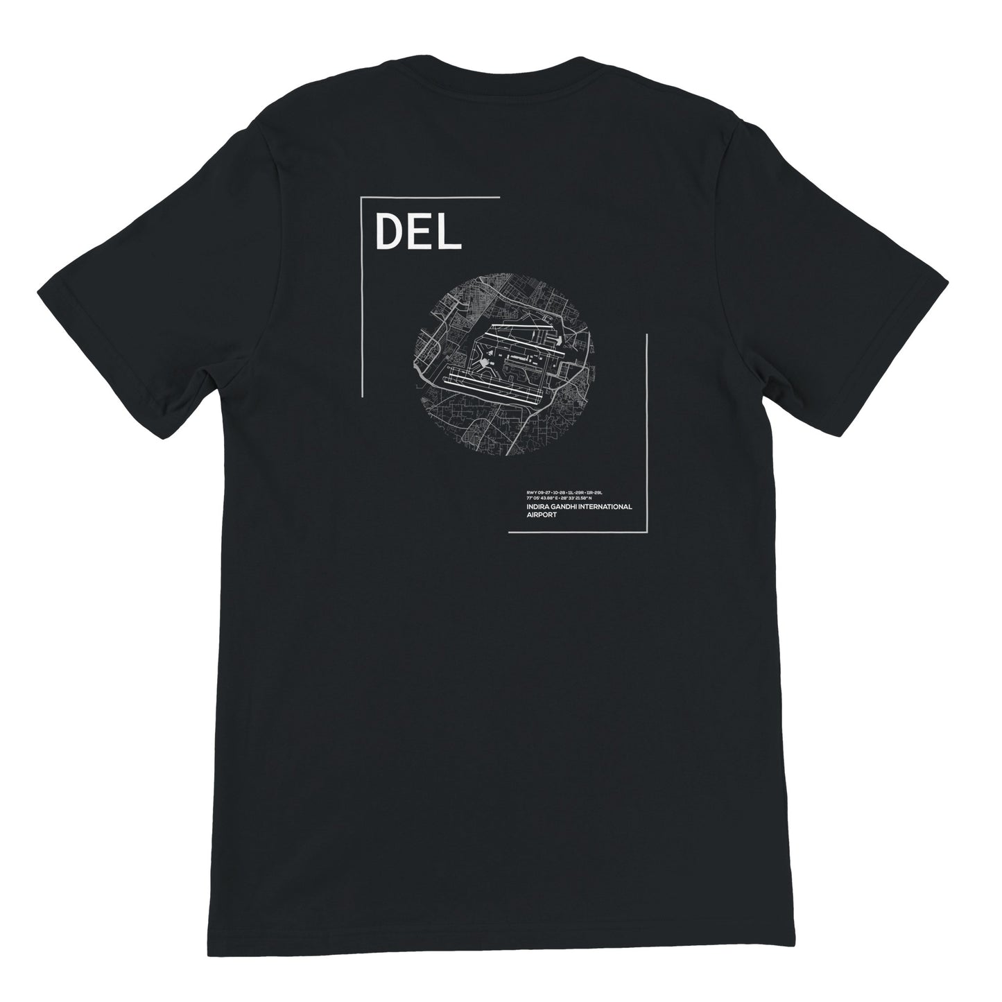 Black DEL Airport Diagram T-Shirt Back