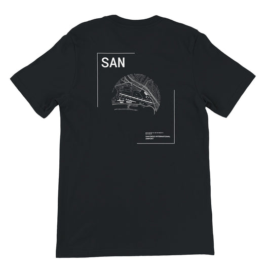 Black SAN Airport Diagram T-Shirt Back