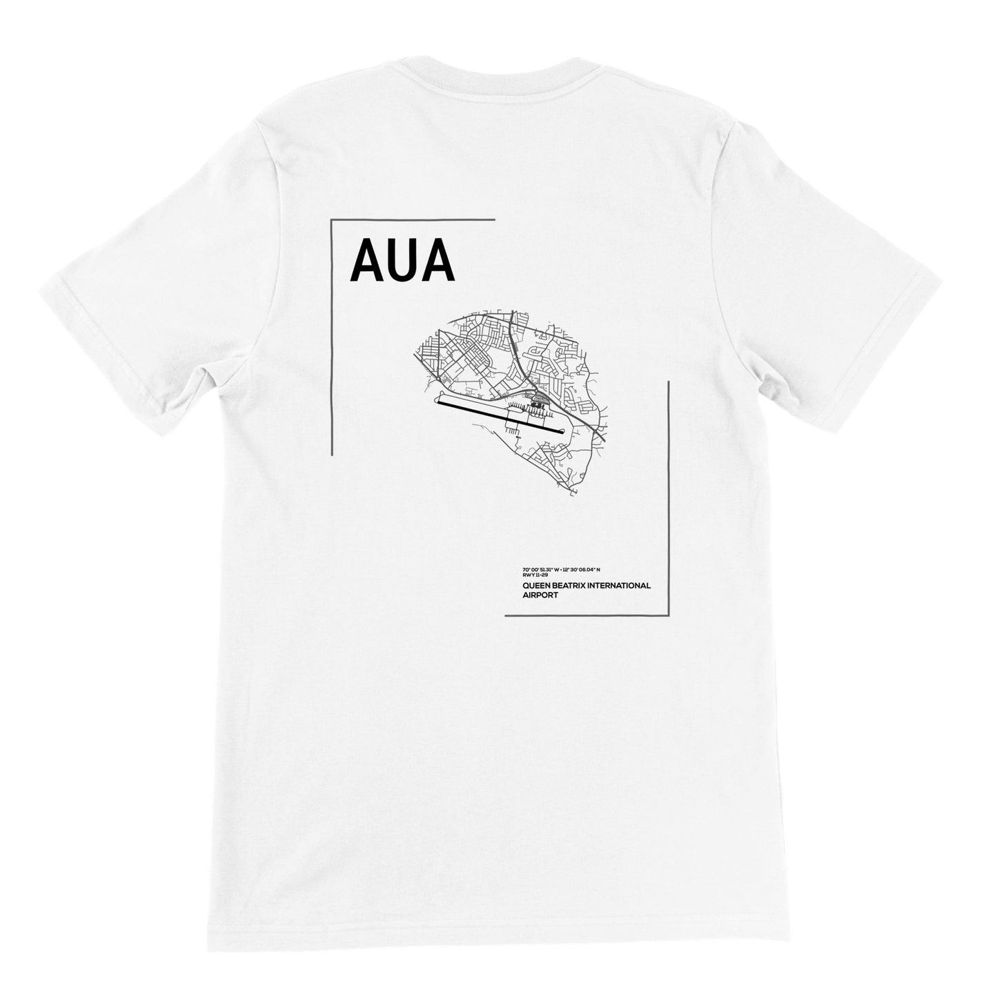 White AUA Airport Diagram T-Shirt Back