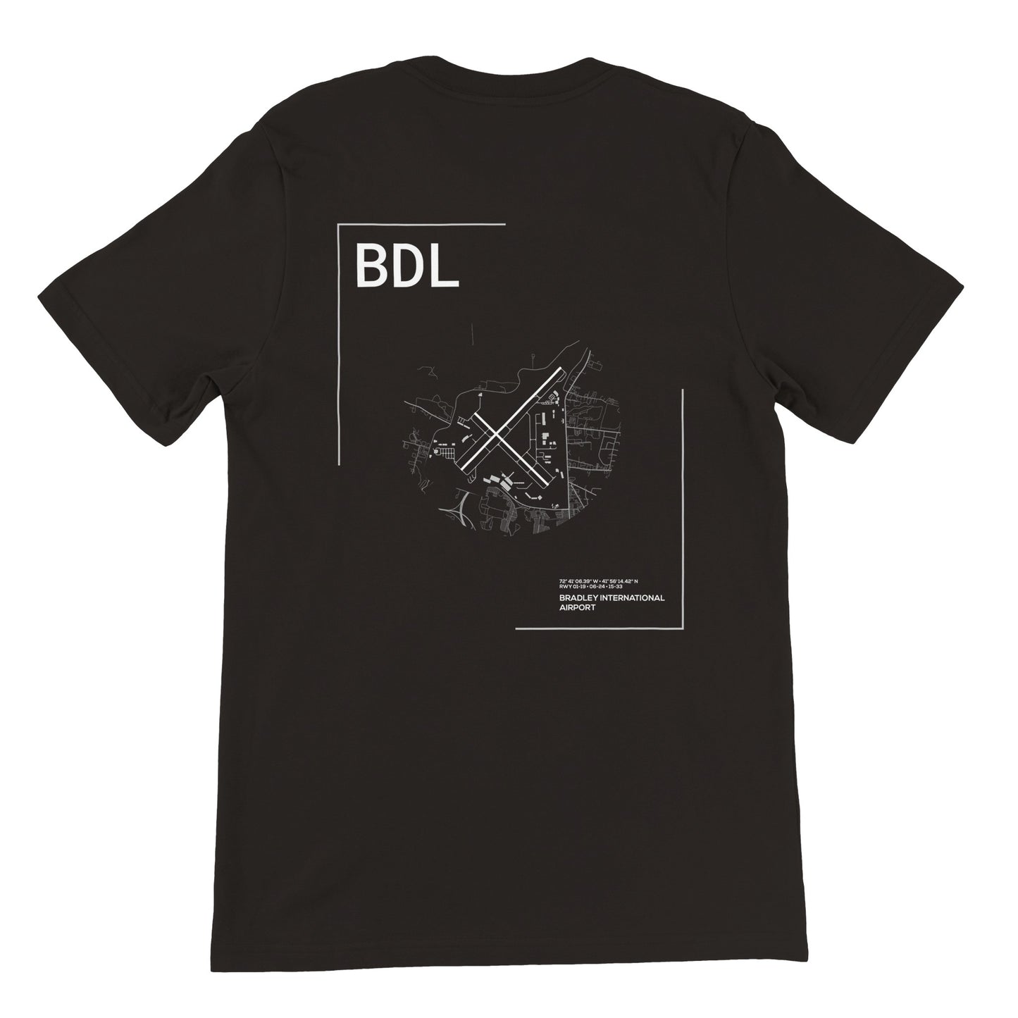 Black BDL Airport Diagram T-Shirt Back