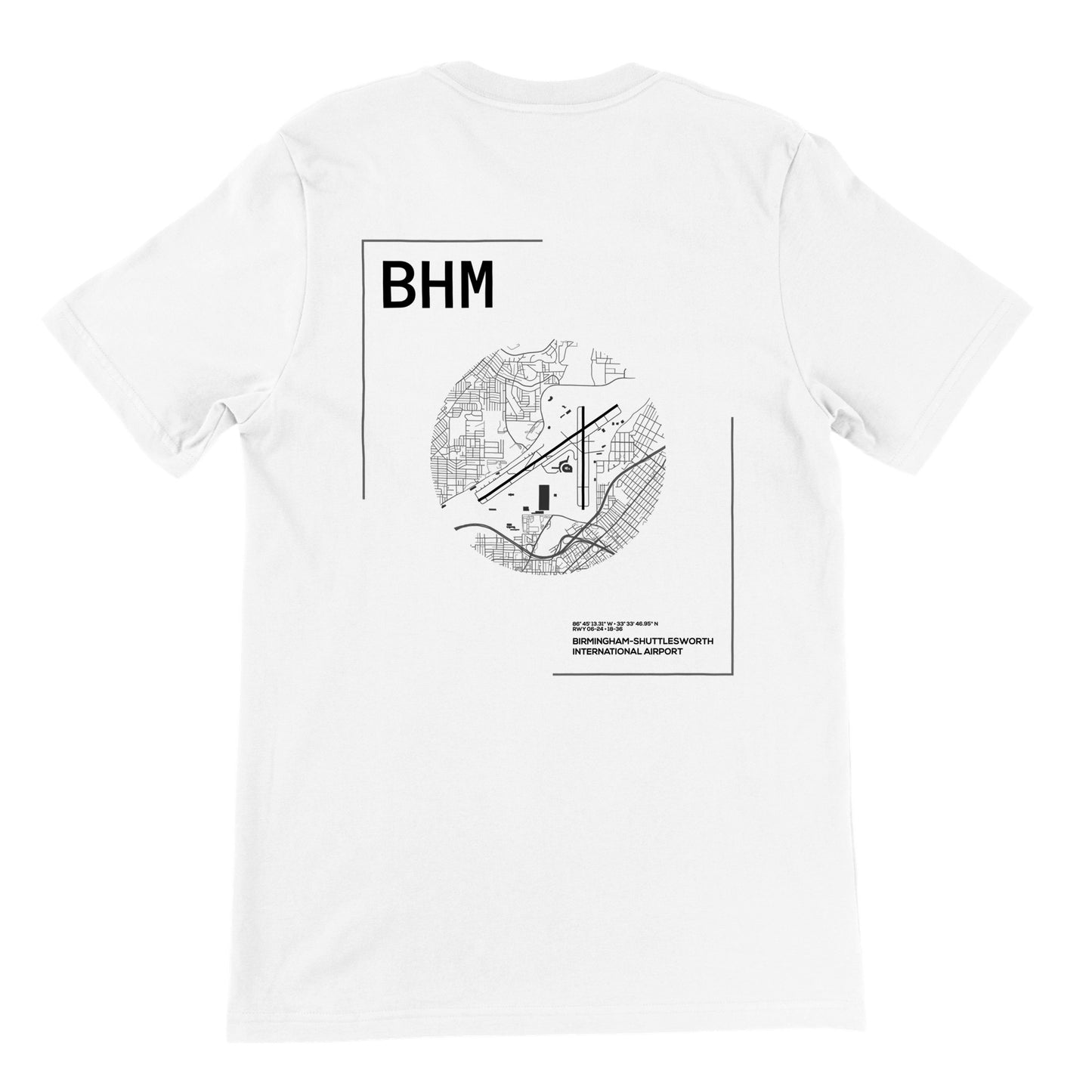 White BHM Airport Diagram T-Shirt Back