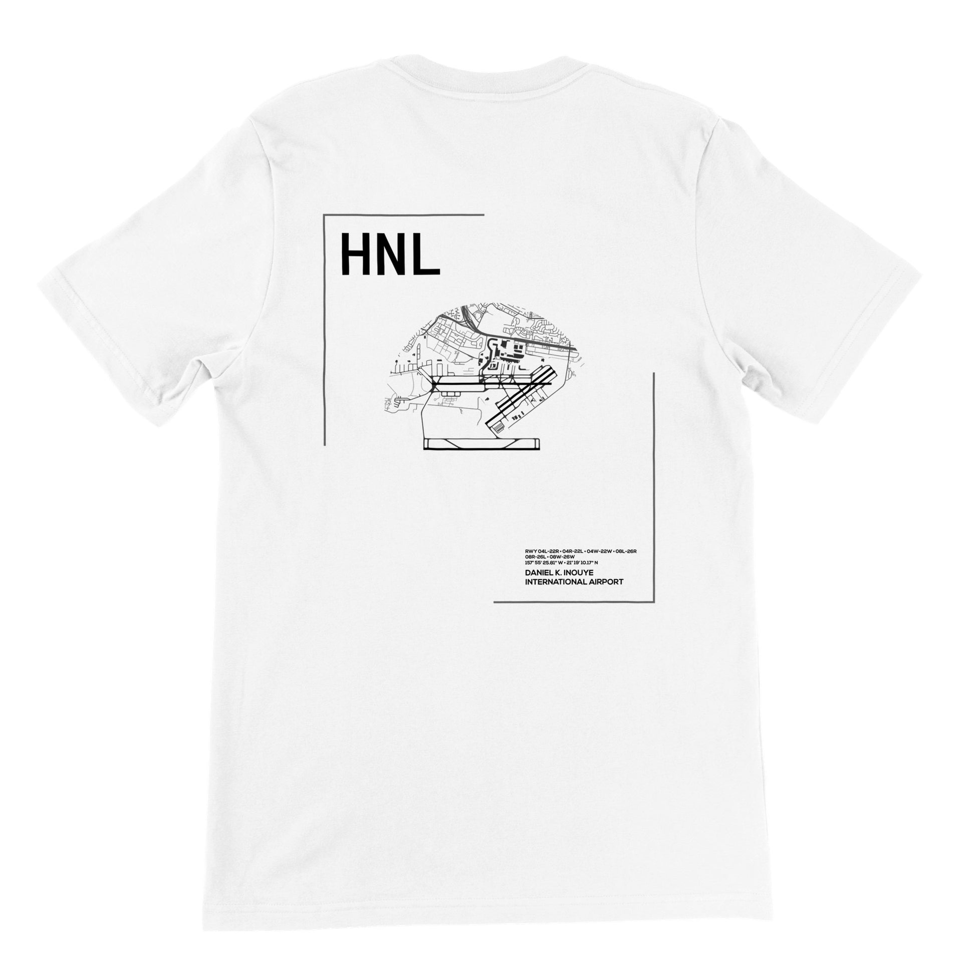 White HNL Airport Diagram T-Shirt Back