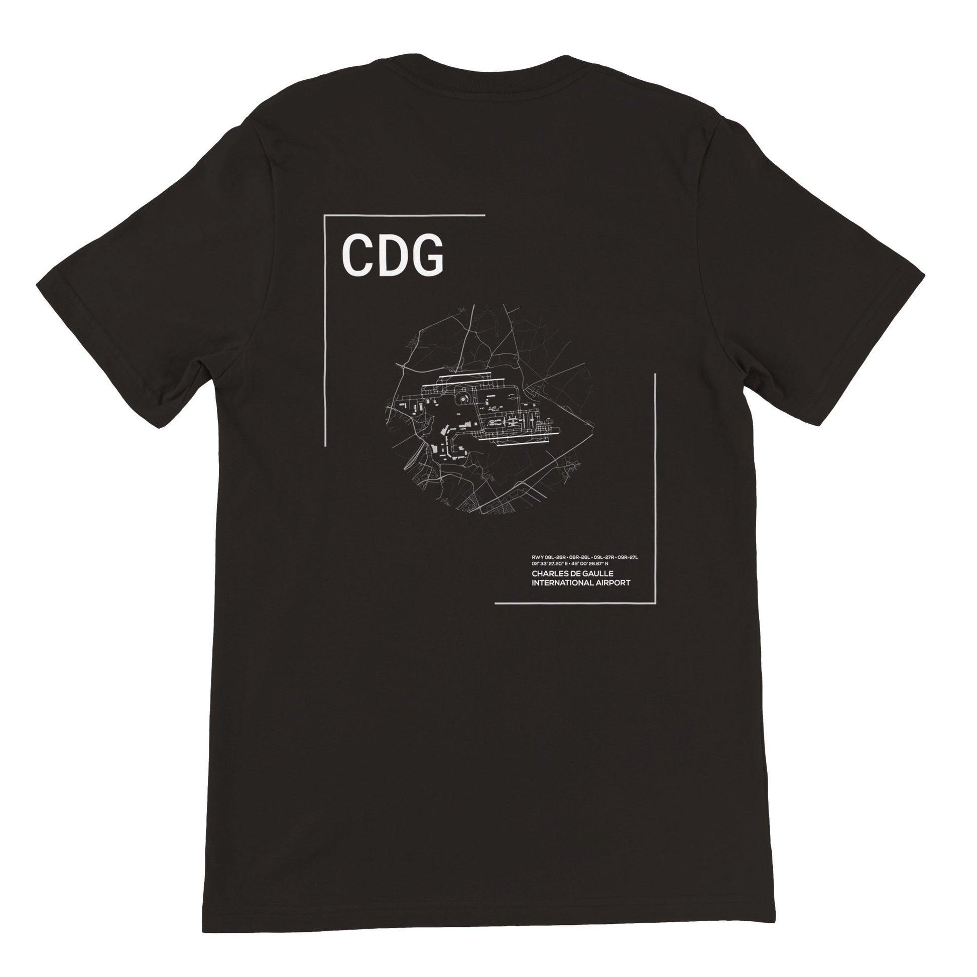 Black CDG Airport Diagram T-Shirt Back