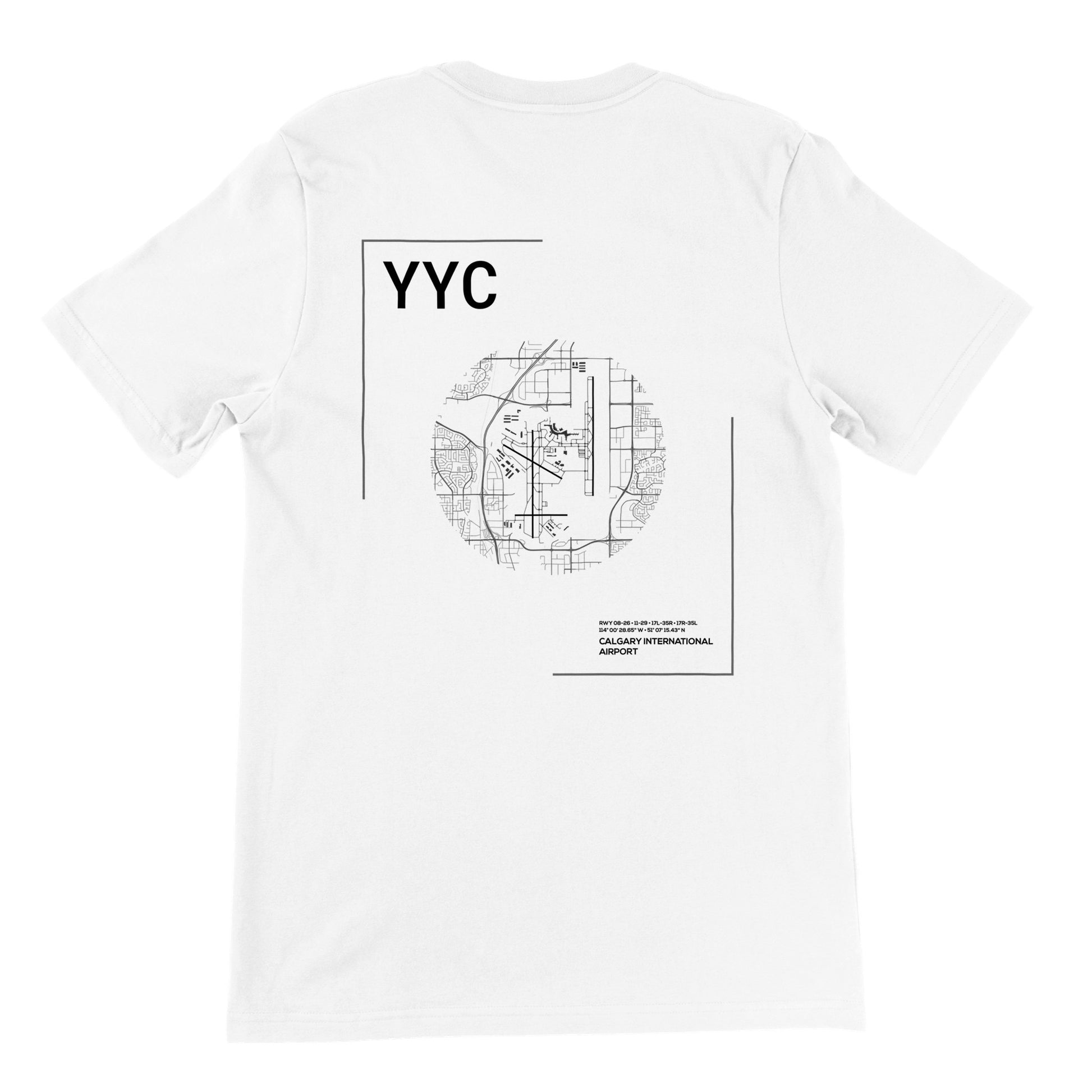 White YYC Airport Diagram T-Shirt Back