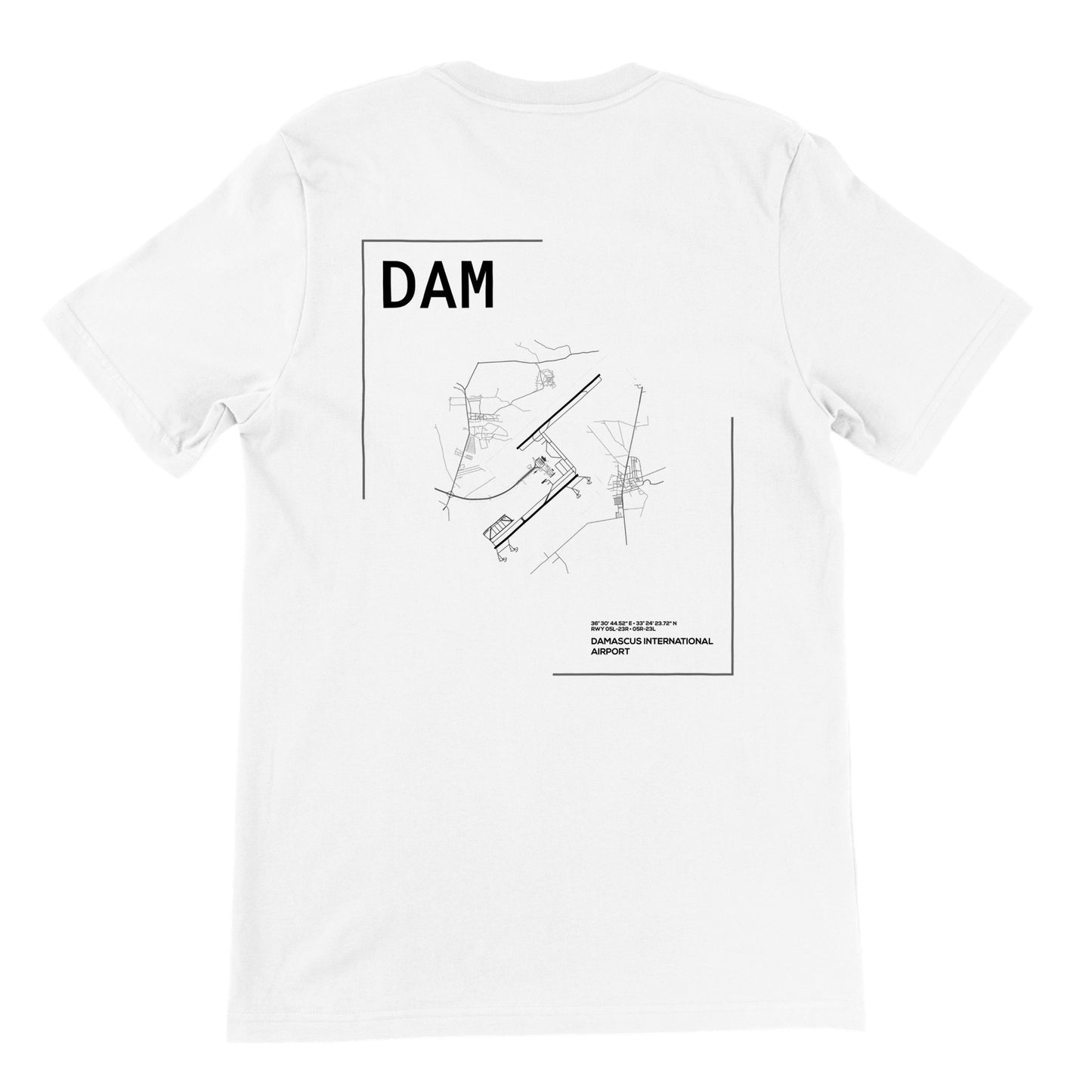 White DAM Airport Diagram T-Shirt Back