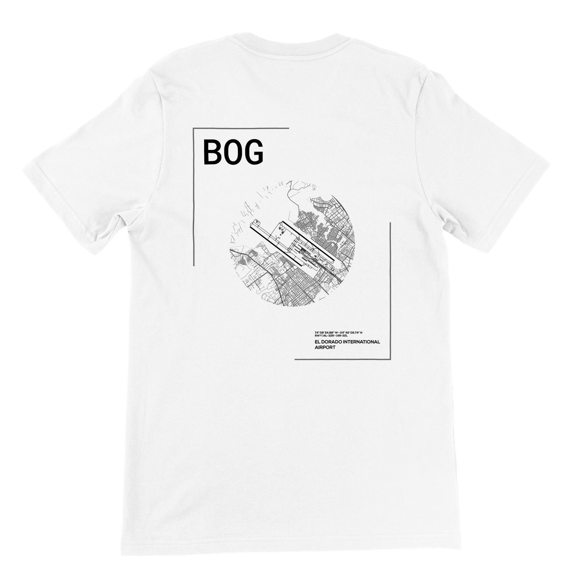 White BOG Airport Diagram T-Shirt Back