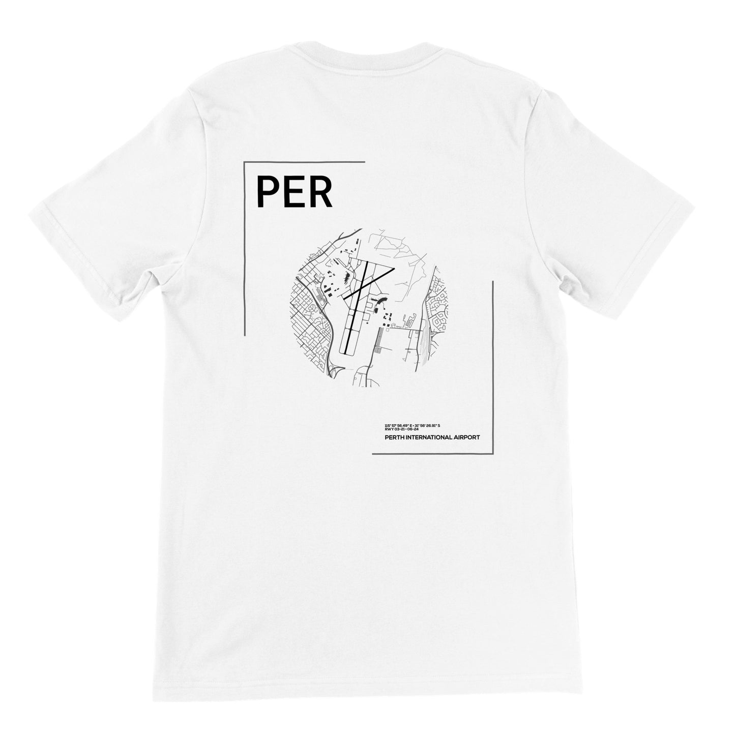 White PER Airport Diagram T-Shirt Back