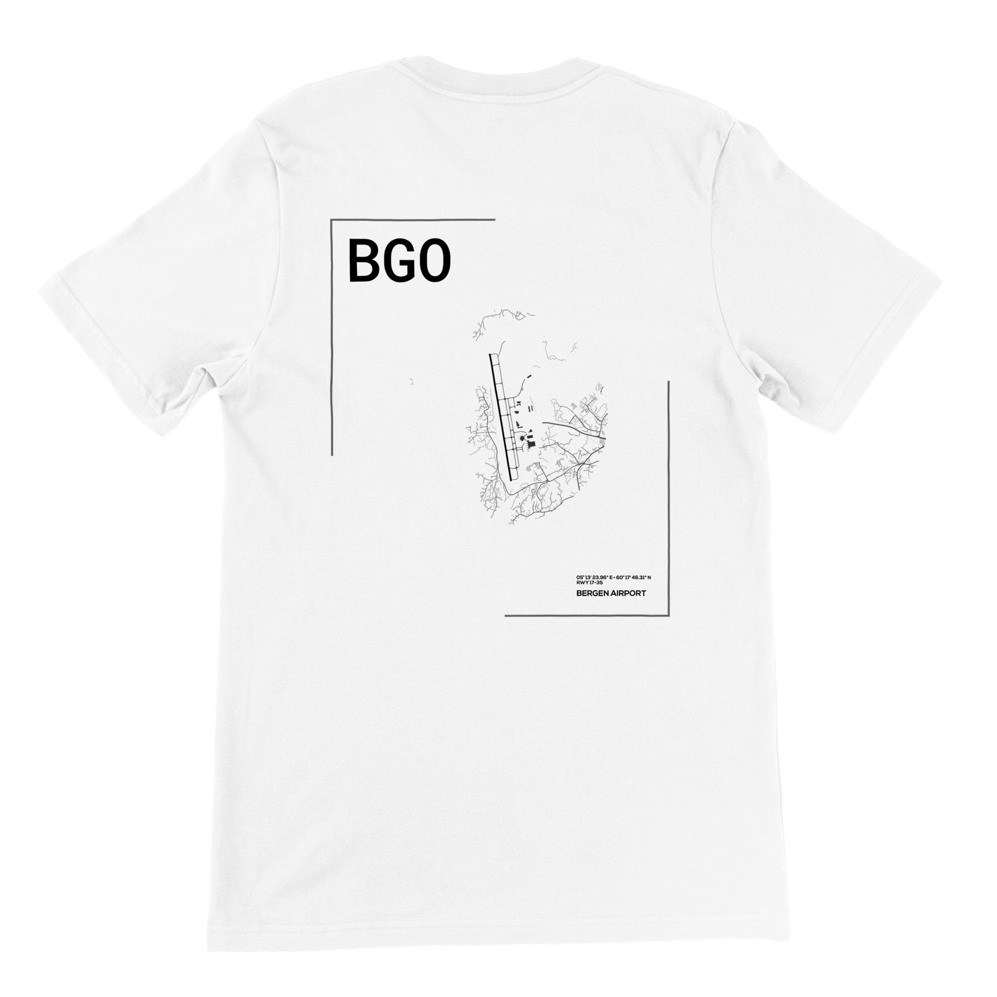 White BGO Airport Diagram T-Shirt Back