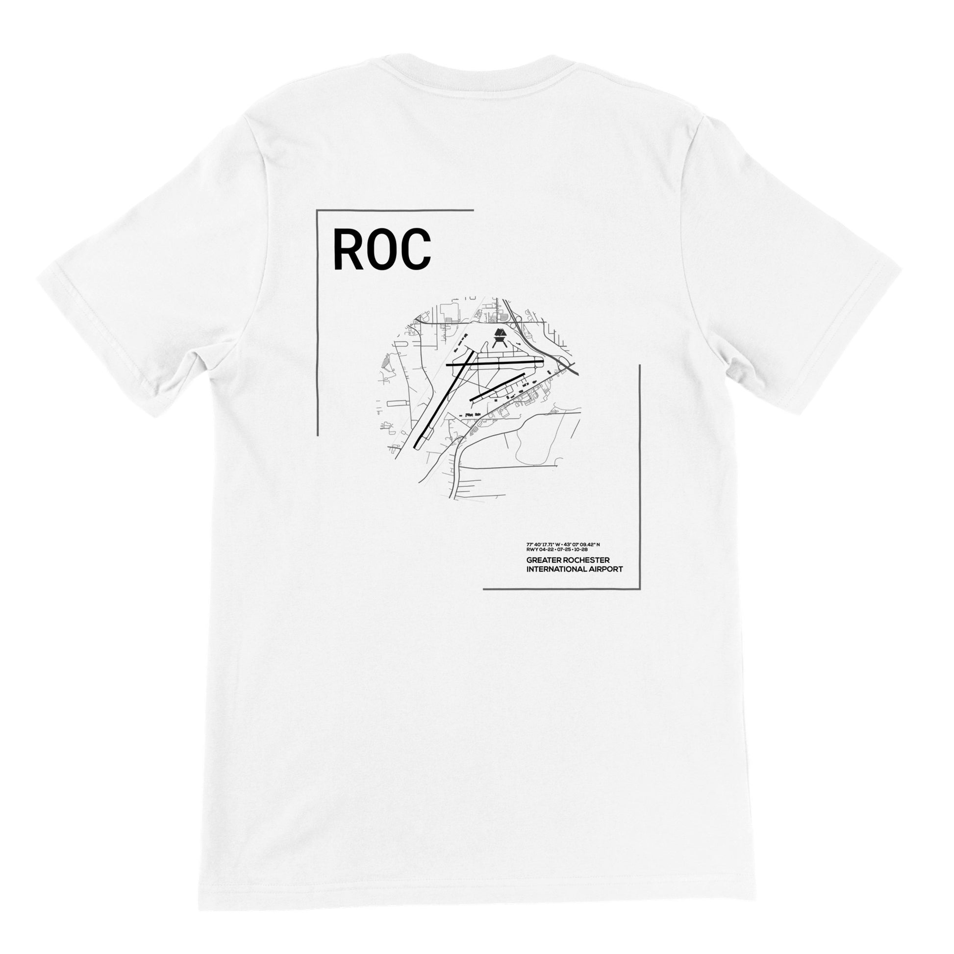White ROC Airport Diagram T-Shirt Back