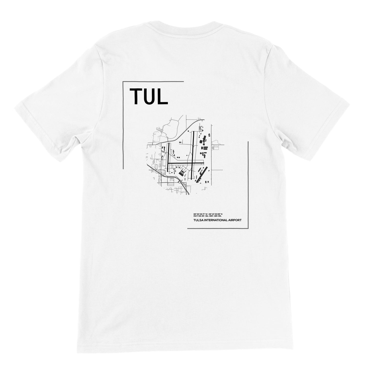 White TUL Airport Diagram T-Shirt Back
