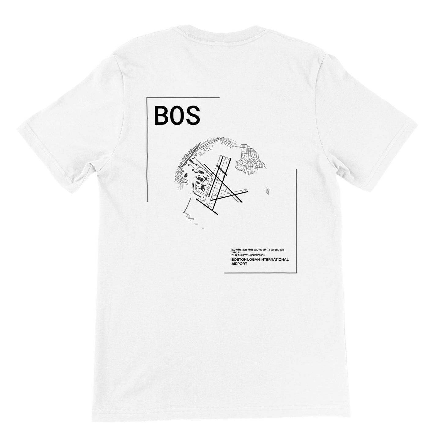 White BOS Airport Diagram T-Shirt Back