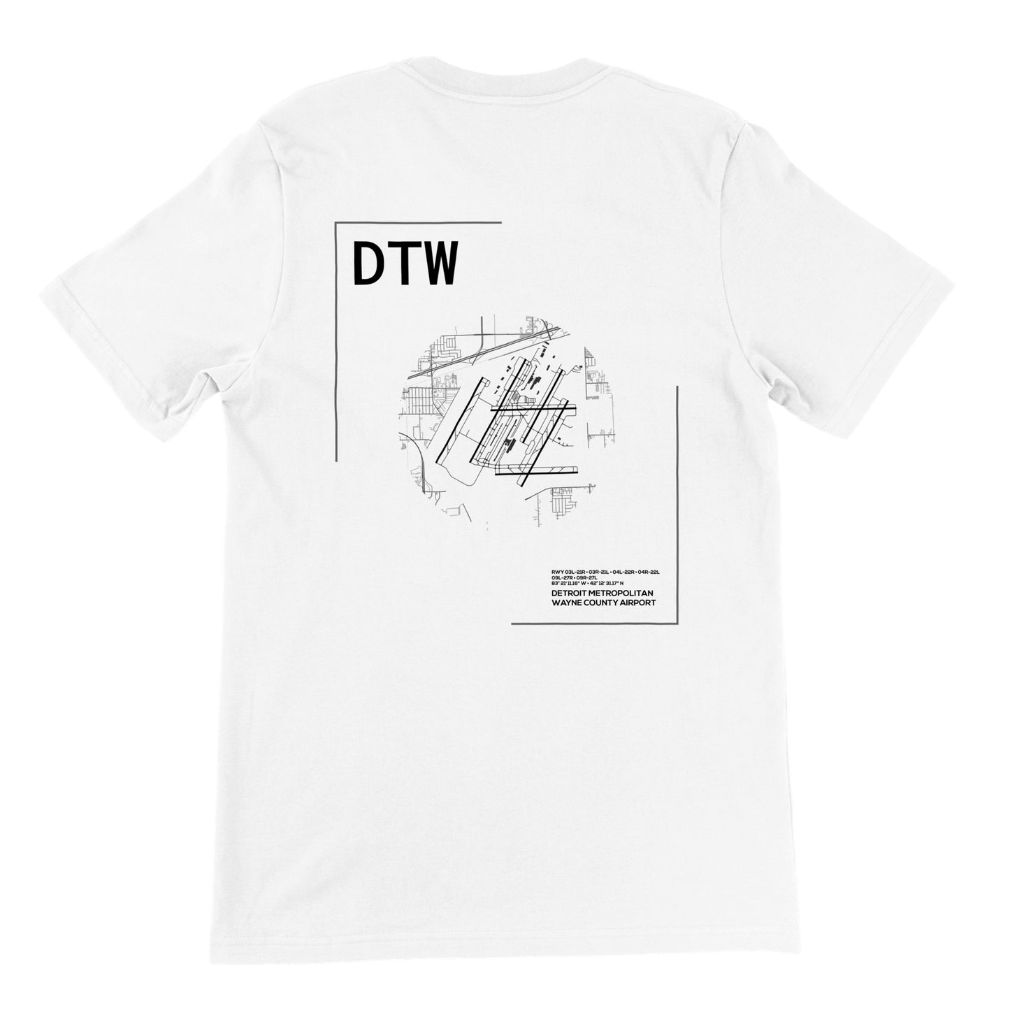 White DTW Airport Diagram T-Shirt Back