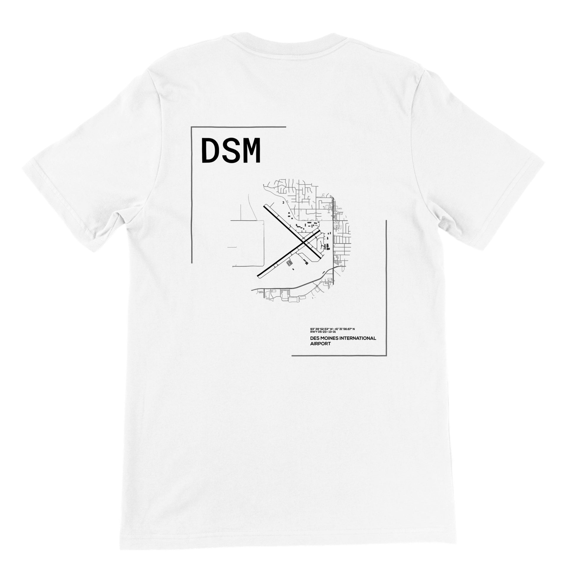 White DSM Airport Diagram T-Shirt Back