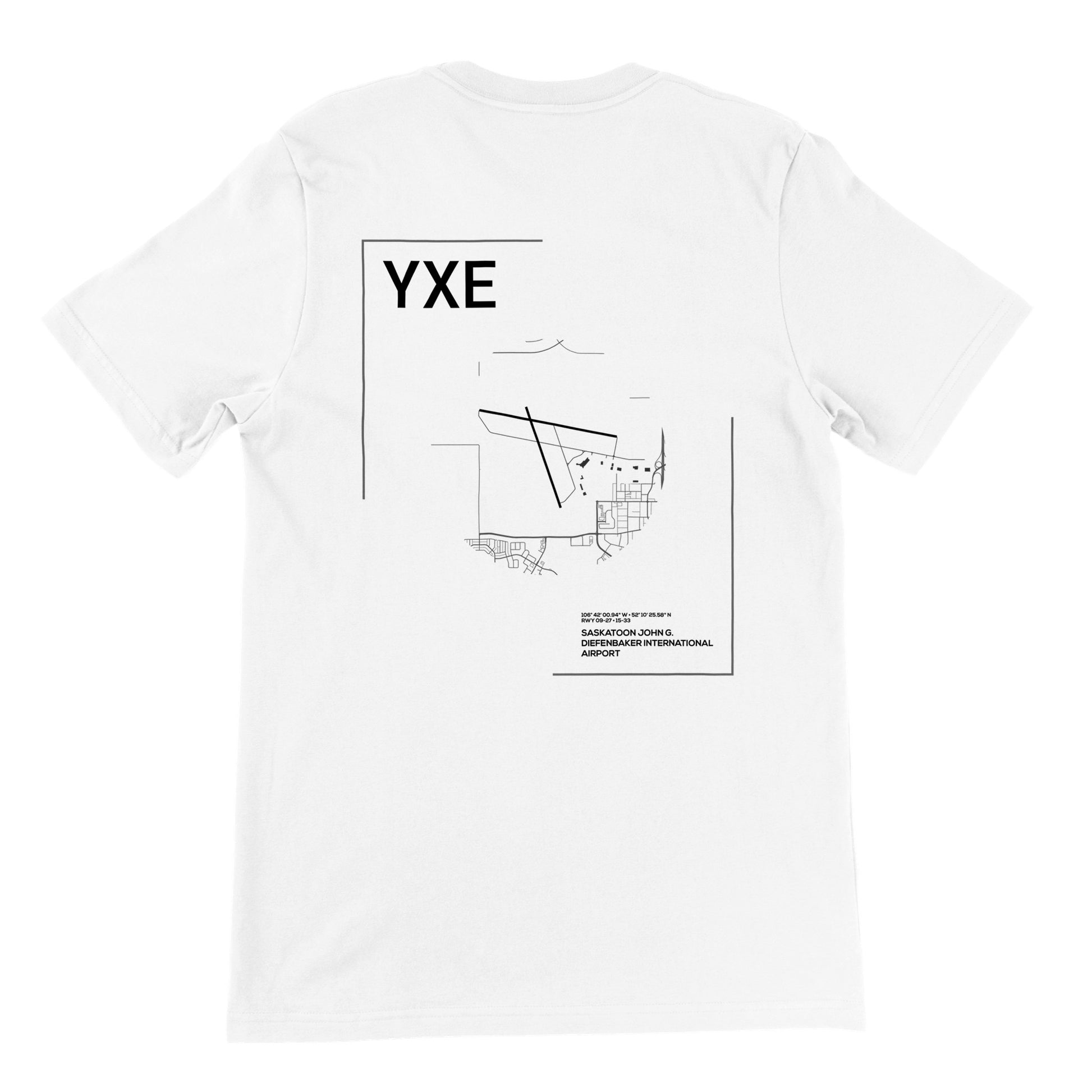 White YXE Airport Diagram T-Shirt Back