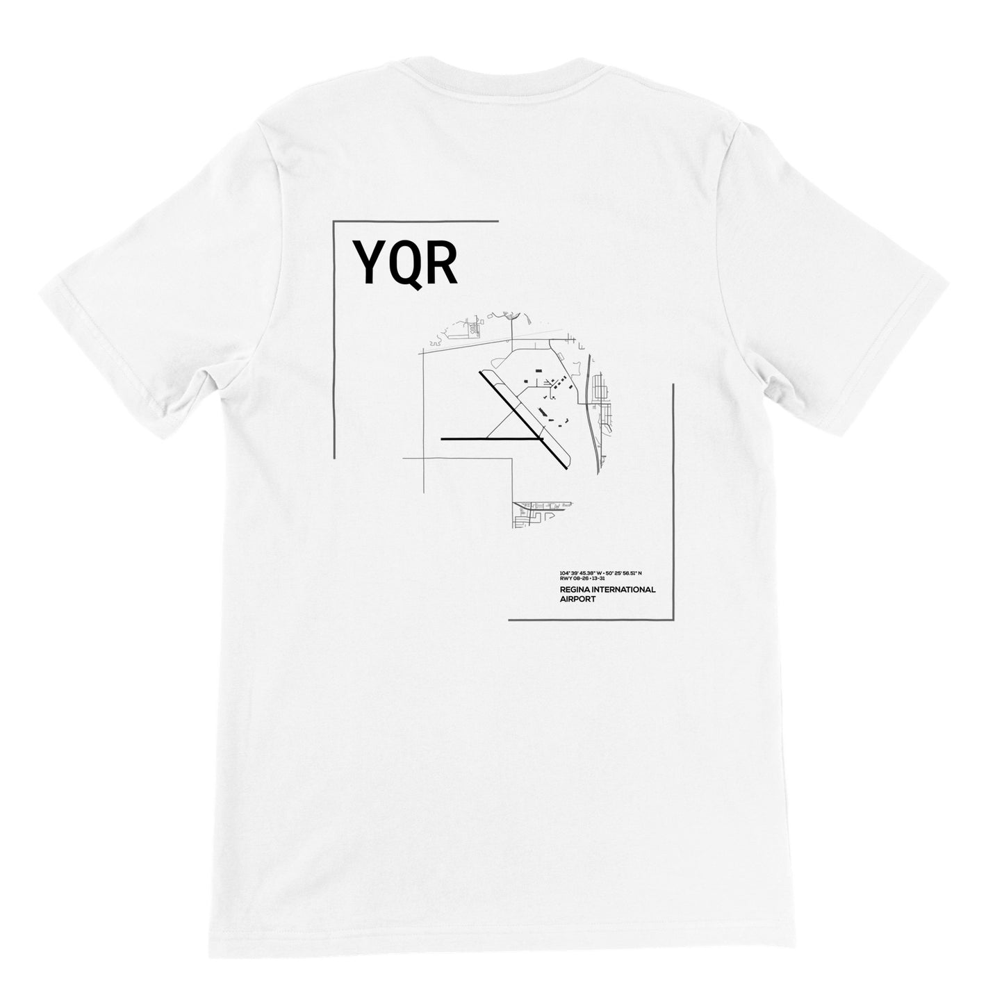 White YQR Airport Diagram T-Shirt Back