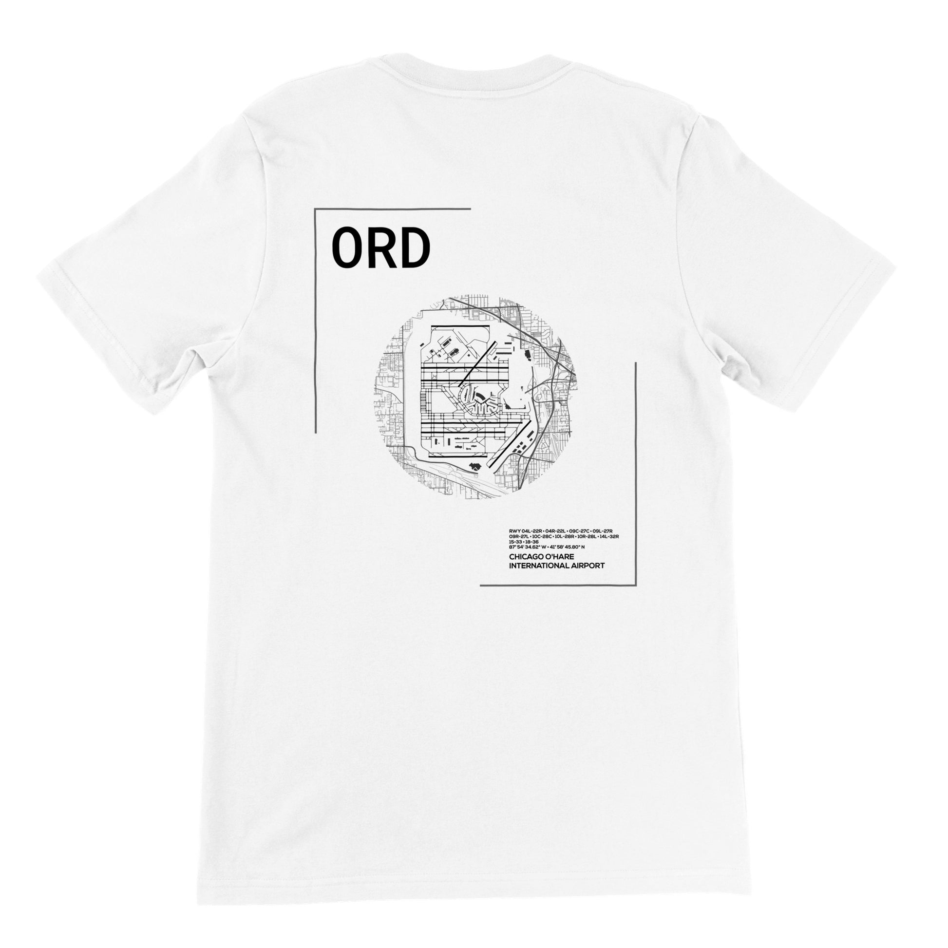 White ORD Airport Diagram T-Shirt Back