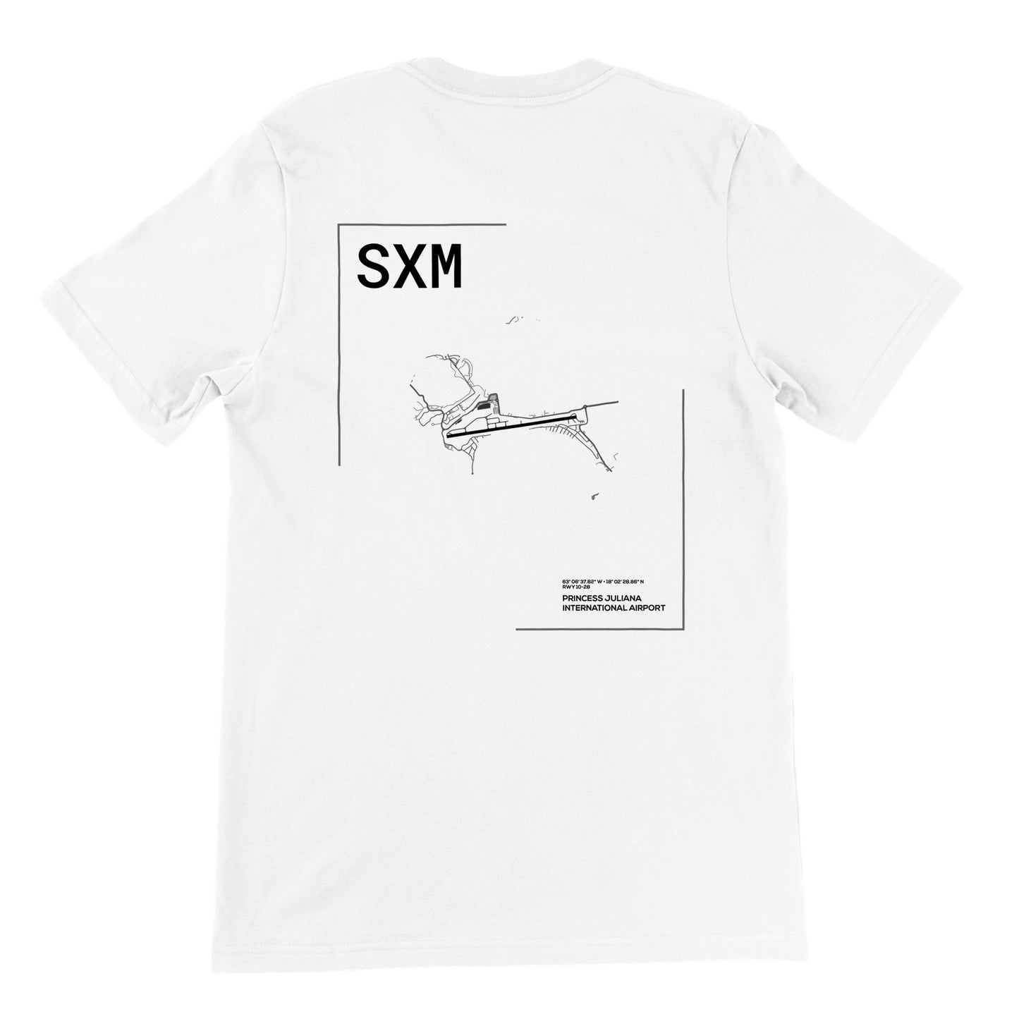 White SXM Airport Diagram T-Shirt Back