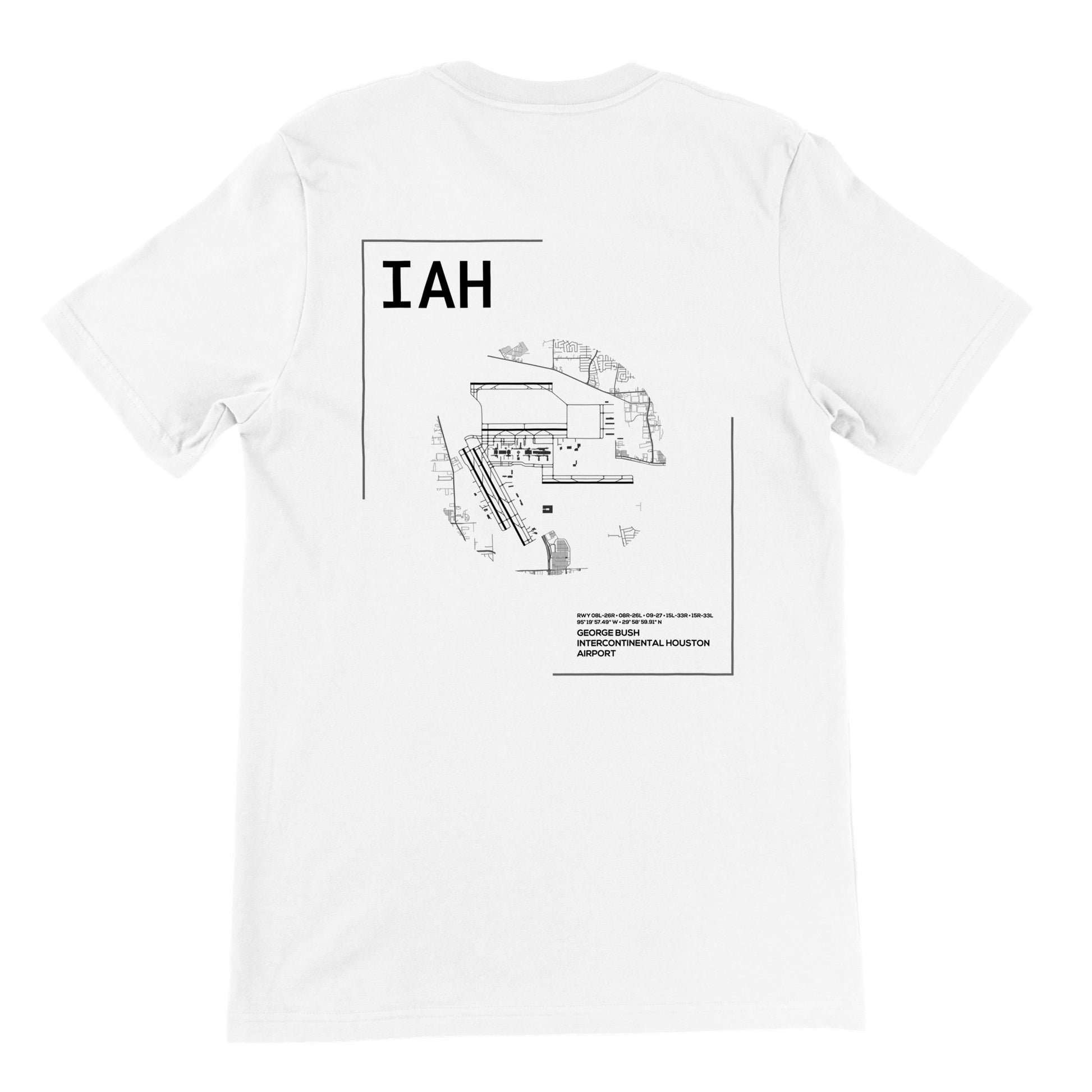 White IAH Airport Diagram T-Shirt Back