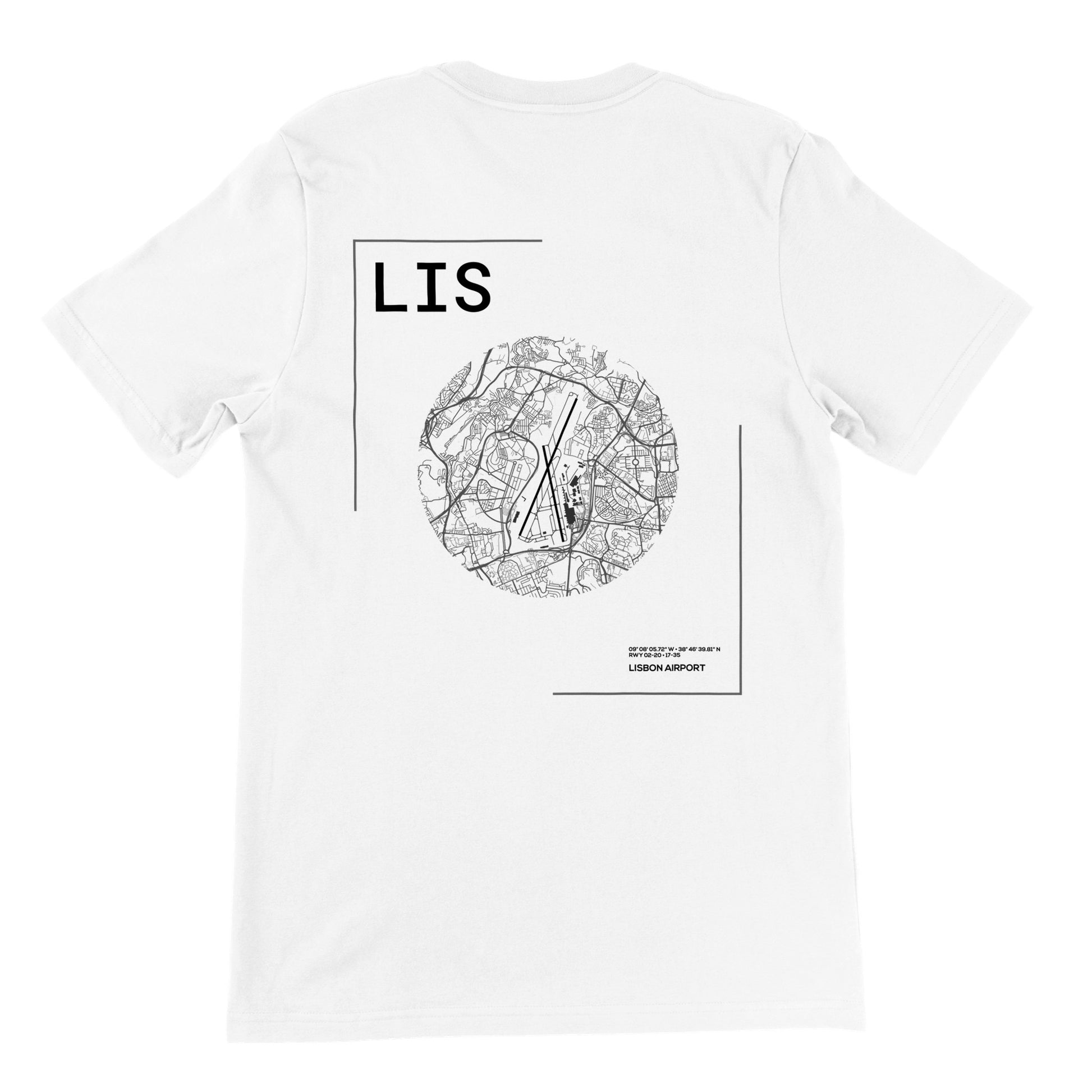 White LIS Airport Diagram T-Shirt Back
