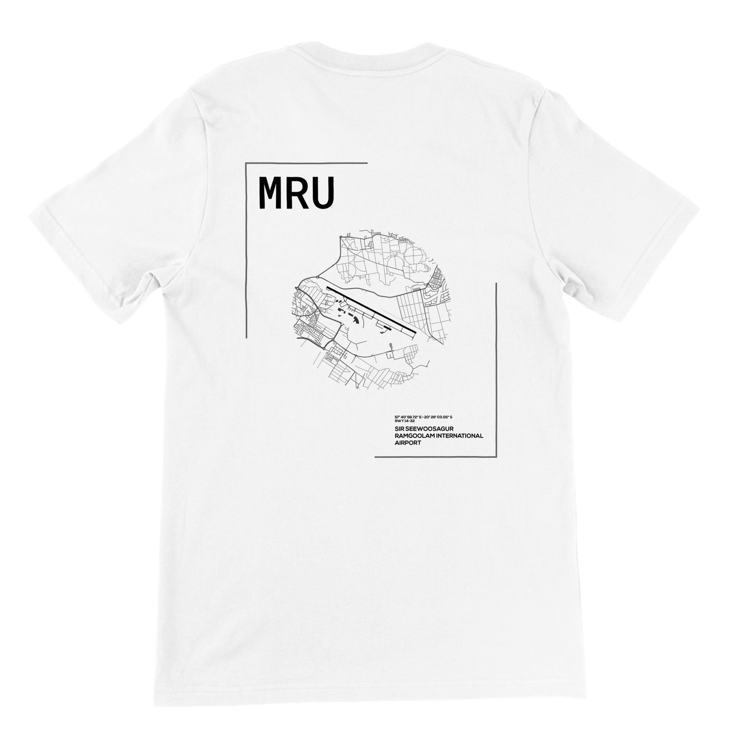 White MRU Airport Diagram T-Shirt Back